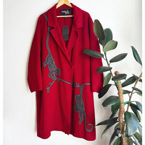 Rara Avis By Iris Apfel Wool Blend Trench Coat Size 3XL Long Monkeys Dopamine